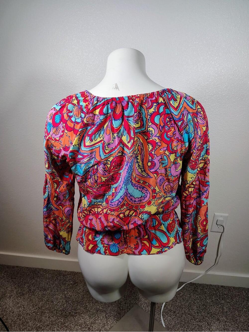 Lily Pulitzer Sz L Women Blouse Multicolor floral long Sleeve 100% Silk Boho - Picture 4 of 9